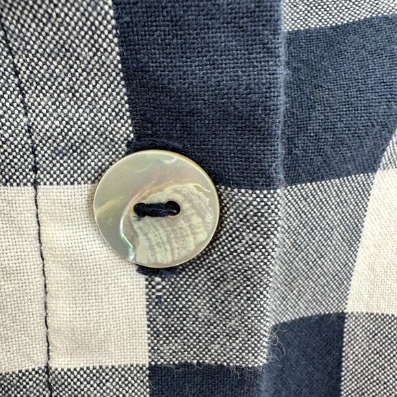 Haldora Rhinebeck New York Womens Navy White Checkered Abalone Button Up Shirt S - Picture 4 of 7